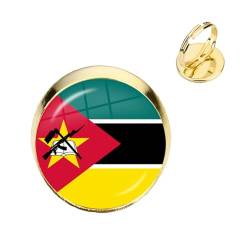 Cernomal Mosambik-Nationalflaggen-Ring Für Frauen Und Mädchen – Zierlicher 18 Mm Breiter Glas-Cabochon-Fingerring, Stapelbarer Ewigkeits-Ehering-Schmuckzubehör, Gelb, 18 Mm von Cernomal