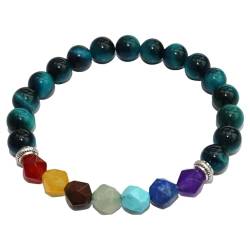 Cernomal Natürliches Seeblaues Tigerauge-Steinperlen-Armband – Modische 7-Chakra-Edelstein-Armreifen, Verstellbare Armbänder Für Männer Und Frauen, Schmuckzubehör, Geschenk, Steinar von Cernomal