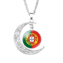 Cernomal Portugal-Flagge-Charm-Halskette – Europäische Länder, Verstellbare Länge, Mond-Anhänger, Hip-Hop-Pullover-Kette, Modischer Retro-Schmuck, Geschenk Für Damen Und Herren, Wei von Cernomal