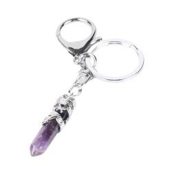 Cernomal Schlüsselanhänger Mit Sechseckigem Säulenanhänger – Natürlicher Amethyst-Stein, Schlüsselanhänger, Fahrräder, Auto, Edelstein, Kristall, Schlüsselanhänger, Handtasche, von Cernomal