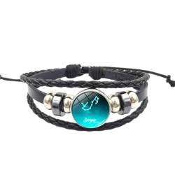 Cernomal Sternbild-Lederarmband – Verstellbare Armbänder Mit Punk-Perlen, Mehrschichtigem Geflochtenem Seil, Farbmuster, Für Männer Und Frauen, Schmuck, Geschenkzubehör, Schwarz, Sko von Cernomal