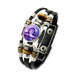 Cernomal Sternzeichen-Armband – Vintage, Handgefertigt, Gewebt, Mehrschichtig, Verstellbar, 12 Sternbilder, Pu-Leder, Lila Symbol-Armreif, Unisex, Im Dunkeln Leuchtender Sternzeichen-Sch von Cernomal