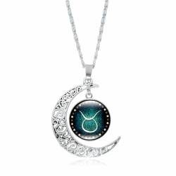 Cernomal Sternzeichen-Halskette Für Frauen – 12 Sternbild-Symbol, Kreativer Cabochon-Glas-Hohlmond-Anhänger, Schlüsselbeinkette, Schmuck, Geschenkzubehör, Stier, Verstellbar von Cernomal