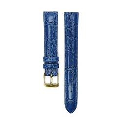 12mm/14mm/16mm/18mm/20mm Echtes Leder Uhrenarmband Männer Frauen mit Edelstahl-Dornschließe Armband Ersatz Blue Gold Buckle, 16mm von Cerobit