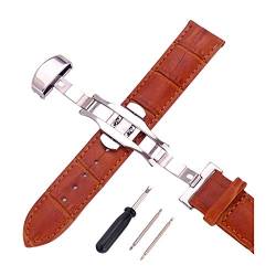 12mm-24mm Männer Frauen Uhrenarmbänder Alligator Textur Echtlederband Push-Haken Uhren Zubehör Silver Buckle Brown, 20mm von Cerobit