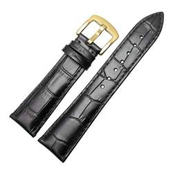 18mm-24mm Männer Uhrenarmbänder echtes Leder Soft-Uhrenarmband-Band mit Edelstahl Dornschliesse Uhren Zubehör Black Gold Buckle, 19mm von Cerobit