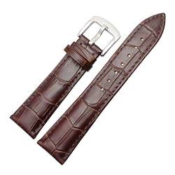 18mm-24mm Männer Uhrenarmbänder echtes Leder Soft-Uhrenarmband-Band mit Edelstahl Dornschliesse Uhren Zubehör Brown Silver Buckle, 19mm von Cerobit