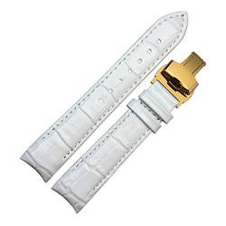 Echtes Leder-Armband Männer Armband 18mm Schnellspann-Uhrenarmband-Frauen-Uhrenarmband Weiß, 18mm Goldwölbung von Cerobit