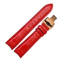 Echtes Leder-Armband Männer Armband 18mm Schnellspann-Uhrenarmband-Frauen-Uhrenarmband rot, 18mm Rosegold Buckle von Cerobit