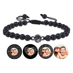 Certykllp Personalisierte Perlen Armband mit Bild innen benutzerdefinierte Foto Projektion Armband Kristall schwarz Achat weiß Türkis Armbänder für Freund Freundin Jahrestag Paare Schmuck von Certykllp