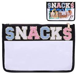 Chenille-Make-up-Taschen mit Buchstaben, transparent, mit Reißverschluss für Damen, 01-Snacks von Cessfle