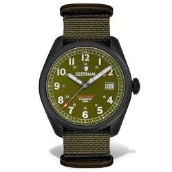 Cestrian Field Series Automatikuhr für Herren, grünes Zifferblatt, schwarzes PVD-Gehäuse, NATO-Armband, Militär-Stil, 200 m, CF321N5660, grün, Armband von Cestrian