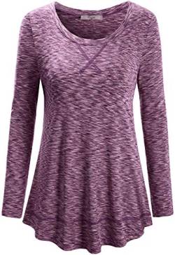 Cestyle Damen Rundhals Yoga Tops Workout Running Shirts Activewear - Violett - X-Groß von Cestyle