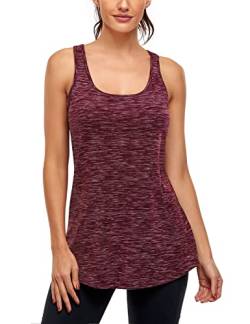 Cestyle Damen Tank Tops mit integriertem BH, Racerback, Yoga, Workout, Sport, Activewear, Weinrot, X-Groß von Cestyle