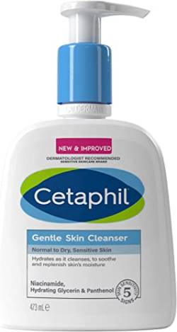 Cetaphil Gentle Skin Cleanser 473ml, seifenfreie Körper- & Gesichtswäsche für Frauen & Männer, spendet Feuchtigkeit mit Niacinamid, vegan freundlich von Cetaphil