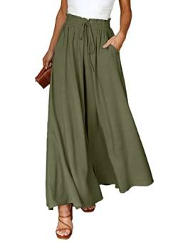 Chaberlu Sommerhose Damen Leicht Hosen mit Taschen Kordelzug Baggy Elastisch Stoffhose Damen Breites Bein Hose Elegant Culotte Damen Sommer von Chaberlu