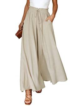 Chaberlu Sommerhose Damen Leicht Hosen mit Taschen Kordelzug Baggy Elastisch Stoffhose Damen Breites Bein Hose Elegant Culotte Damen Sommer von Chaberlu