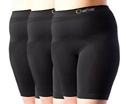 Chaffree Damen-Unterhosen gegen Scheuern, Übergröße, lange Beinunterwäsche, verhindert Reibung am Oberschenkel, atmungsaktiv, schweißabweisend, nahtlos, 3er-Pack (24 - 28 cm, Taille), Schwarz von Chaffree
