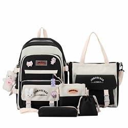 Kawaii Backpack, 5pcs Cute Kawaii Backpack set, Kawaii Backpack with Kawaii Pin and Accessories, Kawaii Backpack for School (A-black) von Chagoo