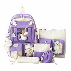 Kawaii Backpack, 5pcs Cute Kawaii Backpack set, Kawaii Backpack with Kawaii Pin and Accessories, Kawaii Backpack for School (B-purple) von Chagoo