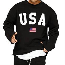 Chahuer Herren American Flag USA Letter Print Pullover Street Fashion Lose Rundhalsausschnitt Hip Hop Sweatshirts schwarz XL von Chahuer