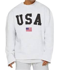 Chahuer Herren American Flag USA Letter Print Pullover Street Fashion Lose Rundhalsausschnitt Hip Hop Sweatshirts weiß L von Chahuer
