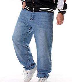 Chahuer Herren Hip Hop Jeans Baggy Fashion Street Dance Rock Rap Jeans Hosen Skateboard Jeans Jeans In Übergröße blau XL von Chahuer