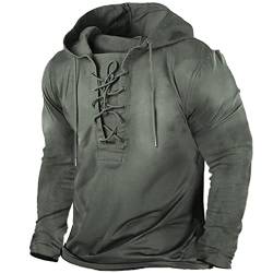 Chahuer Herren Military Outdoor Tactical SchnürHoodie Oldschool Vintage Distressed Kapuzensweatshirt Armeegrün XXL von Chahuer