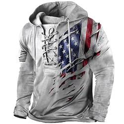 Chahuer Männer Outdoor Tactical Sweatshirt Mode Retro American Flag Print TieUp Hoodies Farbe3 XL von Chahuer