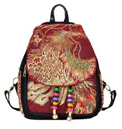 Ethnischer Pfau Bestickter Rucksack Chinesischer Yunnan Ethnischer Stil Stickerei Tasche Für Frauen For rot M von Chahuer