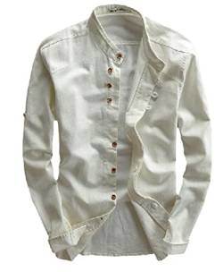Herren Casual LeinenhemdFashion Simple Chinese Style Stehkragen Slim Baumwoll Und Leinenhemd Weiß XL von Chahuer