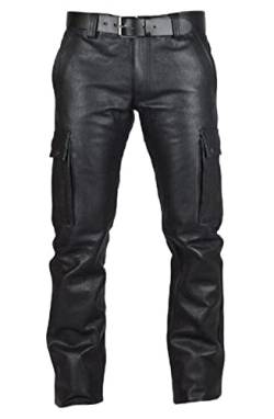 Herren Lederhose Fashion Cargo Pocket Kunstlederhose Trendige Hip Hop Lederhose (Ohne Gürtel) schwarz XXL von Chahuer