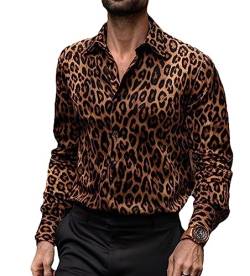 Herren Leopard Print Shirt Frühling Autumn Street Trendy Lose Langarmhemden Farbe2 XL von Chahuer