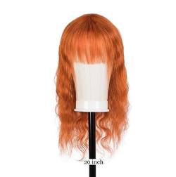 Orangefarbener Pony, große Wellen, langes lockiges Haar, Echthaar, volle Kopfbedeckung, Echthaar-Perücken, Pendler-Shopping-Trend-Perücke, Geschenk (Color : 1, Size : 16inch) von ChaiRy