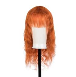 Orangefarbener Pony, große Wellen, langes lockiges Haar, Echthaar, volle Kopfbedeckung, Echthaar-Perücken, Pendler-Shopping-Trend-Perücke, Geschenk (Color : 1, Size : 24inch) von ChaiRy