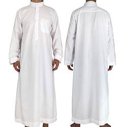 Arabisches langärmliges Gewand Weiß,Saudi-arabisches Langarm-Gewand für Herren - Crew Stehkragen Thobe Jubba Islamische Kleidung aus dem Nahen Osten Chaies von Chaies