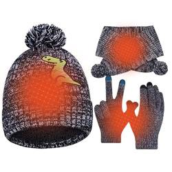Kinder Mütze Schal Handschuhe Set | Warmes gestricktes Beanie-Mütze-Schal-Handschuh-Set | Warmes Set aus Mütze, Schal und Schneehandschuhen für Jungen und Mädchen Chaies von Chaies