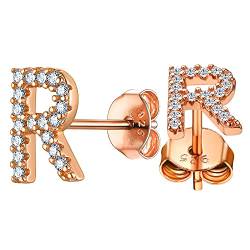 ChainsHouse 925 Sterling A Silber Buchstabe R Ohrstecker Minimalisitischer Letter Ohrschmuck Hochzeits Ohrstecker Verlorbungs Ohrschmuck für Valentinstag Weihnachten von ChainsHouse