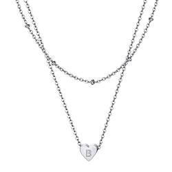 ChainsHouse Damen Kette, Buchstabe B Kette mit Herz Anhänger, Layering Halskette für Damen Frauen, Doppelte Kette mit Alphabet für Geburtstag Valentinstag von ChainsHouse