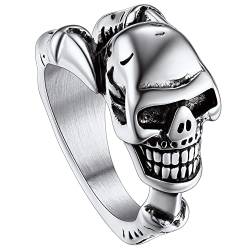 ChainsHouse Edelstahl Punk Gotik Totenkopf Schädel Fingerring Herren Männer Skeleton Head Ring in Ringgröße 14.5 mit Geschenkebox für Freunden Ehemann von ChainsHouse