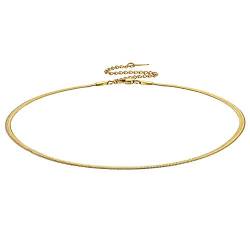 ChainsHouse Flache Schlangenkette in gold Damen Mädchen Schlichte Choker Halskette in Schlangen Design Fischgrätenmuster Halskette in 38cm lang für Model Ehefrau von ChainsHouse