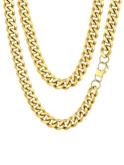 ChainsHouse Gold plattiert Halskette 12mm Breit 55cm Fashion Gliederkette Hip pop Stil Kette mit Karabinerverschluss für Herren und Männer von ChainsHouse