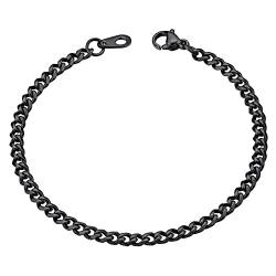 ChainsHouse Schwarz Armband 3mm 19cm lang Panzer Armskette damen Mädchen Armskette mit Geschenkebox für Geburtstag von ChainsHouse