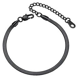 ChainsHouse Schwarz Kettenarmband für Herren Jungen 3mm breit Schlangearmband 16cm lang Charm Armband für Valentinstag Geburtstag Weihnachten von ChainsHouse