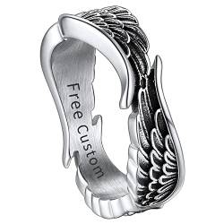 ChainsHouse Silber Engelflügel Fingerring für Damen Mädchen Statement Federring mit Gravur Ring in Ringgröße 64 für Freundin Ehefrau Frauen von ChainsHouse