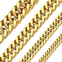 ChainsHouse goldene herrenkette herren kubanischekette edelstahl Geliederkette-7mm breit-Gelb-wählbar Länge von ChainsHouse