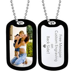 ChainsHouse silikon Dog Tag Anhänger mit Foto Text Gravur DIY Hundemarke Bildanhänger Personalisierter Fotoanhänger mit Geschenkebox für Freundin Freunden von ChainsHouse