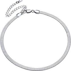 ChainsPro 5mm Breit Stapelbare Flache Schlangenkette Damen Halskette Choker 316L Edelstahl Halsband 46cm Länge Kette Silber Collier Halsschmuck Modeschmuck für Mutter Vater von ChainsPro