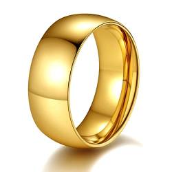 ChainsPro 8mm breit Ring Damen Schlichter Glänzender Ring für Herren 18k Vergoldet Fingerring Stapelbarer Siegelring Ehering Trauring Schmuck für Freund Ehepaar Ringgröße 62.5 von ChainsPro