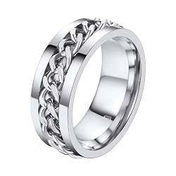 ChainsPro Biker Band Ring Ketten Style Ring für Herren Edelstahl Drehbar Kette Gothic Punk Biker Männer Ring Silber Rock Retro Ring mit Motorradfahrer Grooved von ChainsPro